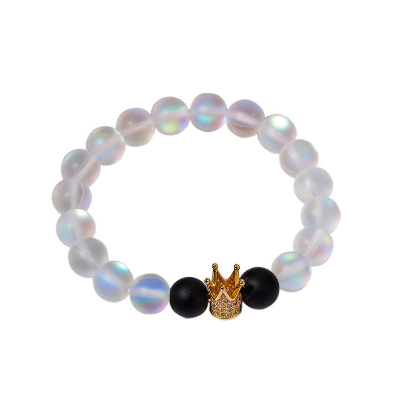 2pcs 8mm Natural Stone Crown Couple Bracelets
