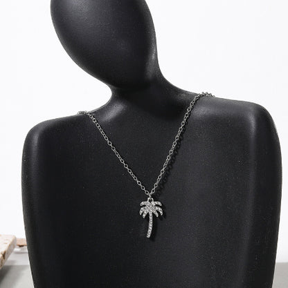 Rhinestone Gemstone Coconut Tree Pendant Necklace