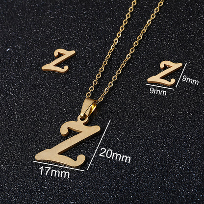 Stainless Steel Alphabet Necklace, 26 Initial Letters A–Z