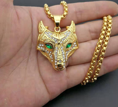 Gold Viking Wolf Head Necklace