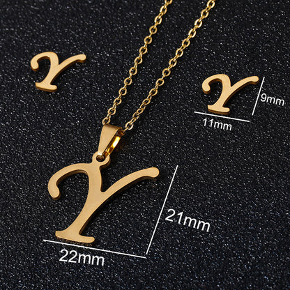 Stainless Steel Alphabet Necklace, 26 Initial Letters A–Z