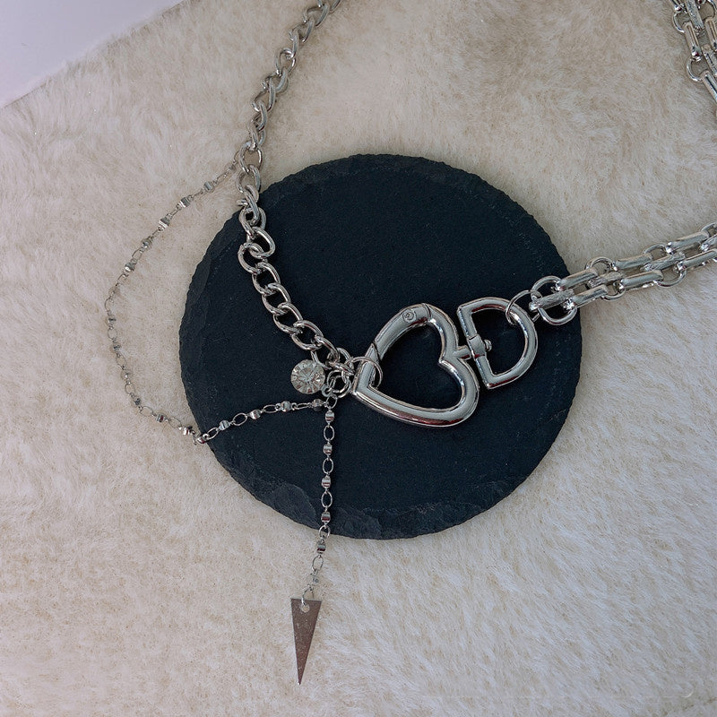 Hip Hop Heart Pendant Clavicle Chain Necklace