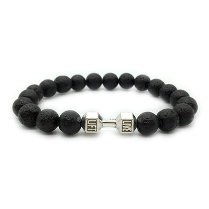 Barbell & Lava Rock Stone Beads Dumbbell Bracelet