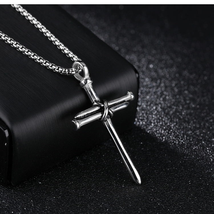Titanium Steel Nail Cross Pendant Necklace