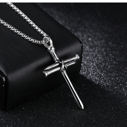 Titanium Steel Nail Cross Pendant Necklace