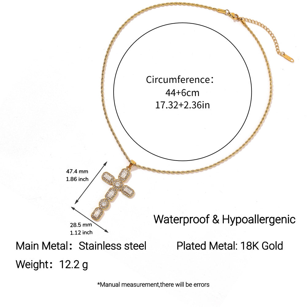 Stainless Steel Cross Necklace with Colorful Crystals