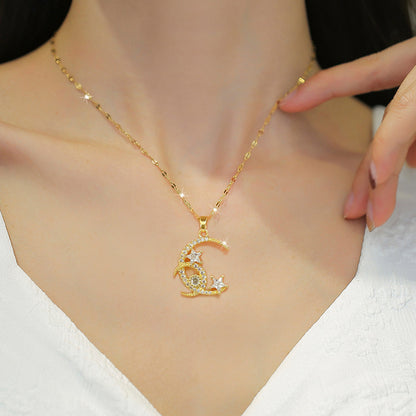 Star and Moon Pendant Clavicle Chain Necklace