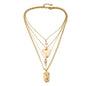 Multi-Layer Heart Cross Pendant Gold Chain Necklace