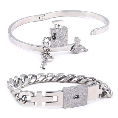 Couple Love Lock Bracelet & Key Necklace Set