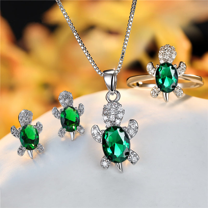 Oval Zircon Turtle Pendant Necklace