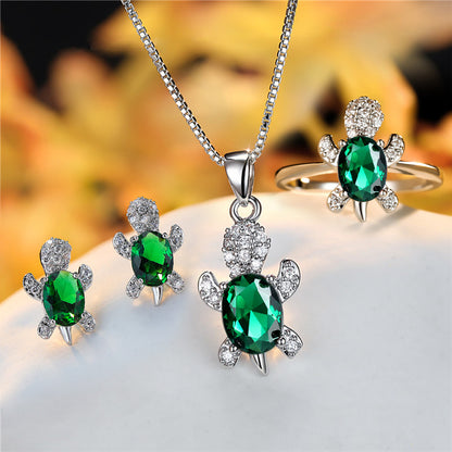 Oval Zircon Turtle Pendant Necklace