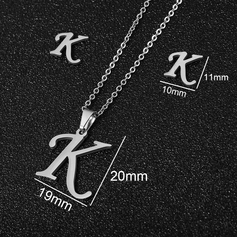 Stainless Steel Alphabet Necklace, 26 Initial Letters A–Z