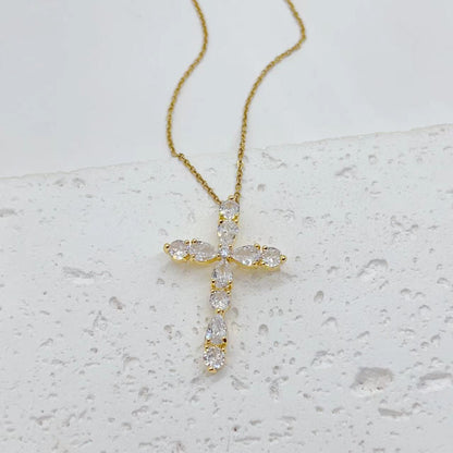Zircon Water Drops Cross Necklace