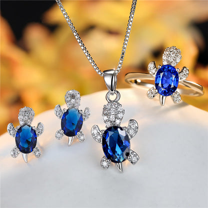 Oval Zircon Turtle Pendant Necklace