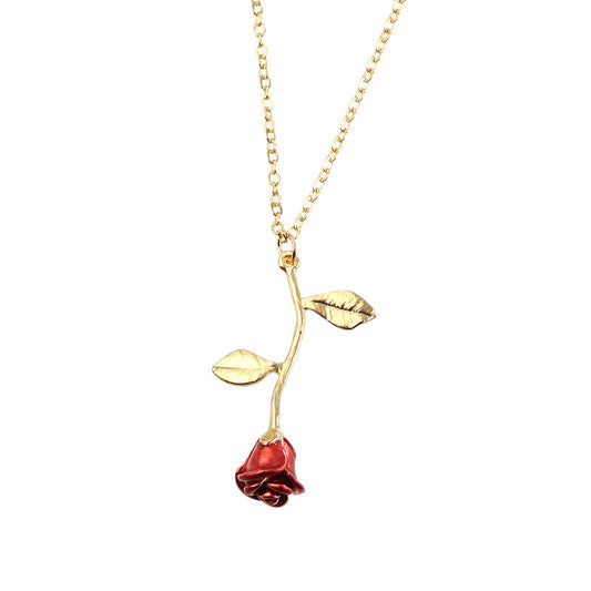 Elegant Drop Red Rose Flower Pendant Necklaces