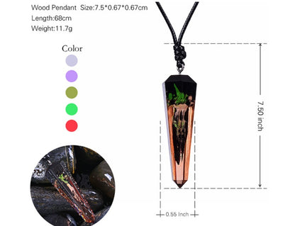 Vintage Ocean Landscape Wood Resin Necklace