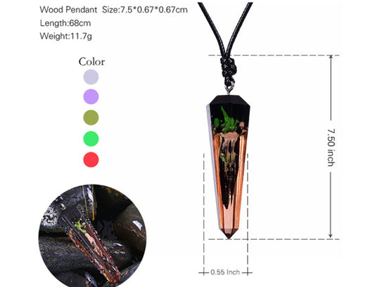 Vintage Ocean Landscape Wood Resin Necklace