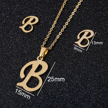 Stainless Steel Alphabet Necklace, 26 Initial Letters A–Z