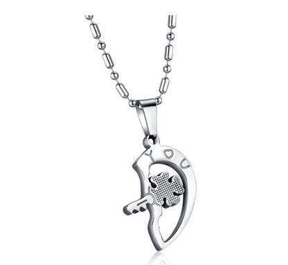 Titanium Steel Rhinestone Key Puzzle Couple Necklace Pendant – Matching Jewelry for Him & Her