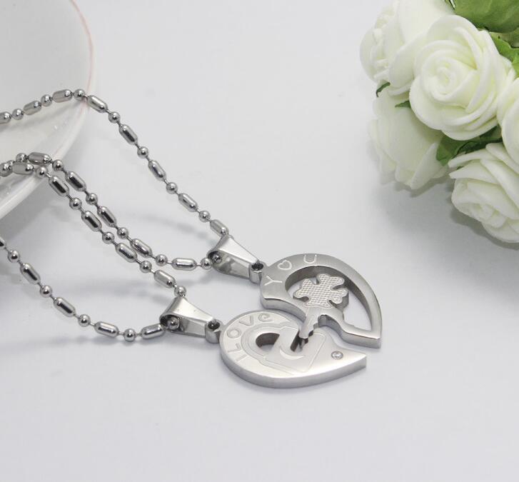 Titanium Steel Rhinestone Key Puzzle Couple Necklace Pendant – Matching Jewelry for Him & Her