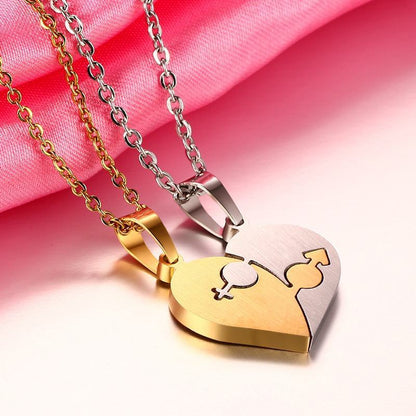 Titanium Steel Heart-Shaped Couple Pendant Necklace