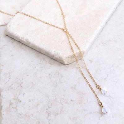 White Pointed Double Pendant Crystal Necklace