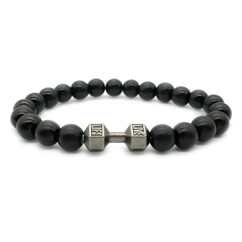 Barbell & Lava Rock Stone Beads Dumbbell Bracelet