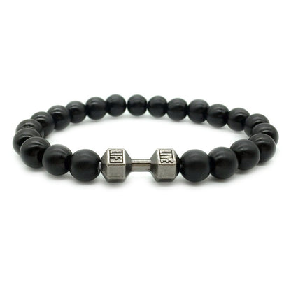Barbell & Lava Rock Stone Beads Dumbbell Bracelet