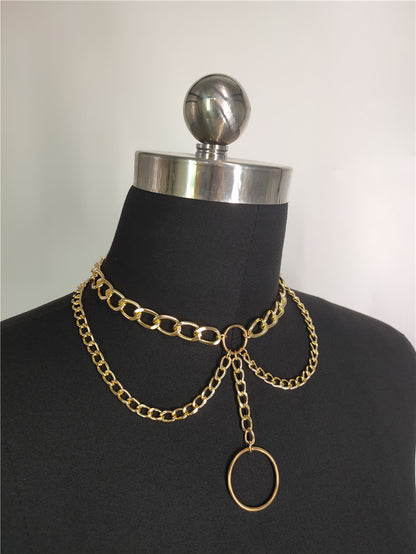 Spicy Ring Pendant Tassel Double-Layer Necklace