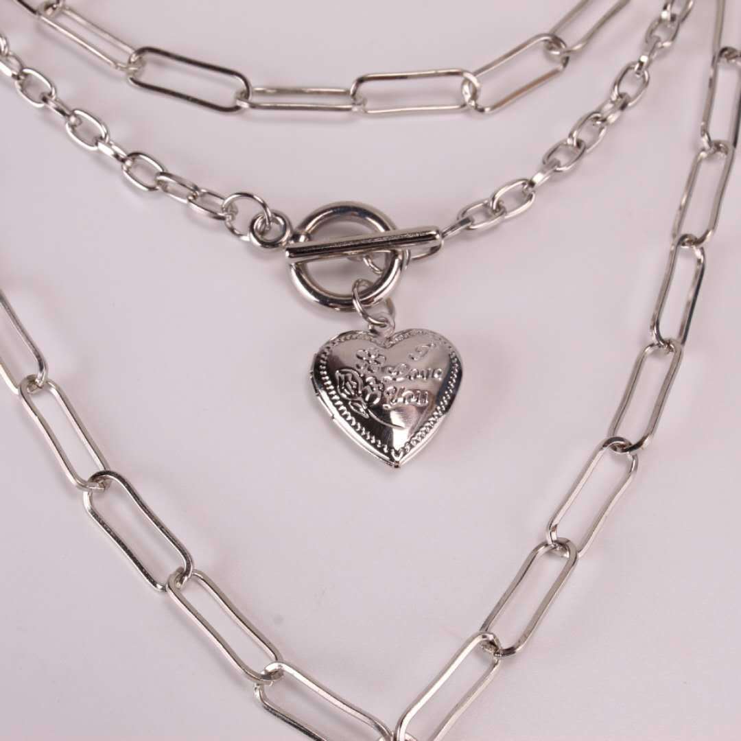 Multi-Layered, Heart Locket, OT, Chain Necklace