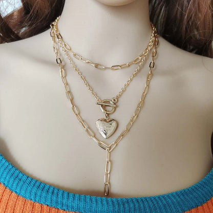 Multi-Layered, Heart Locket, OT, Chain Necklace