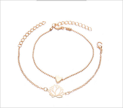 Four-Piece Black Pearl Love Leaf Lotus Bracelet Set