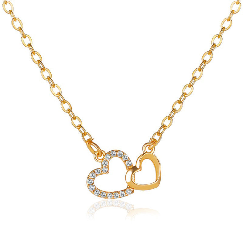 Double Peach Heart Love Necklace