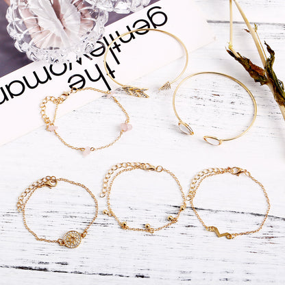 Six-Piece Eye Stone Arrow V-Shaped Bracelet Set