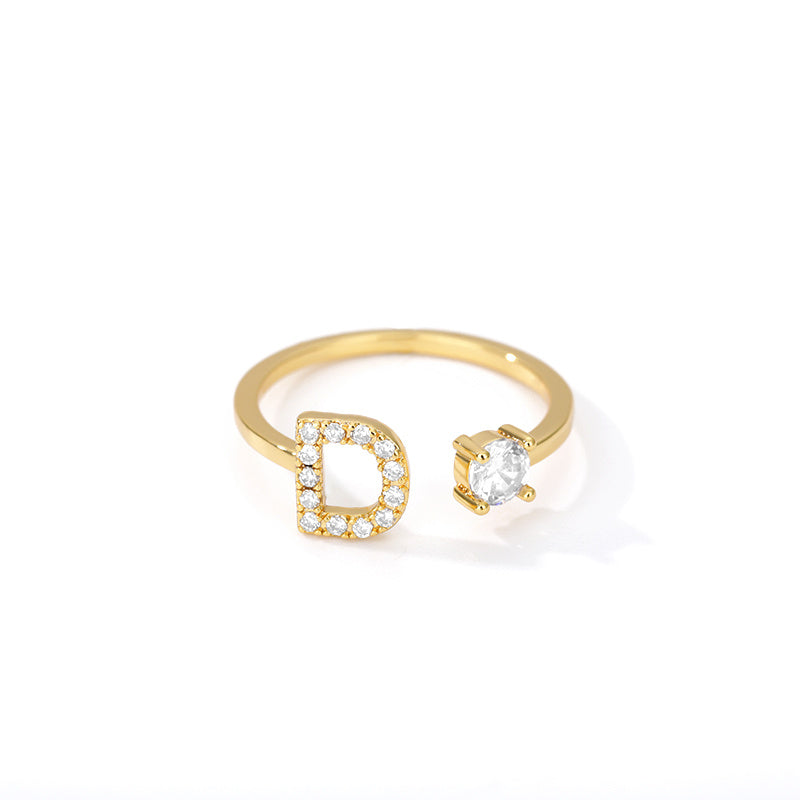 Tiny Initial Letter Ring A–Z, Adjustable