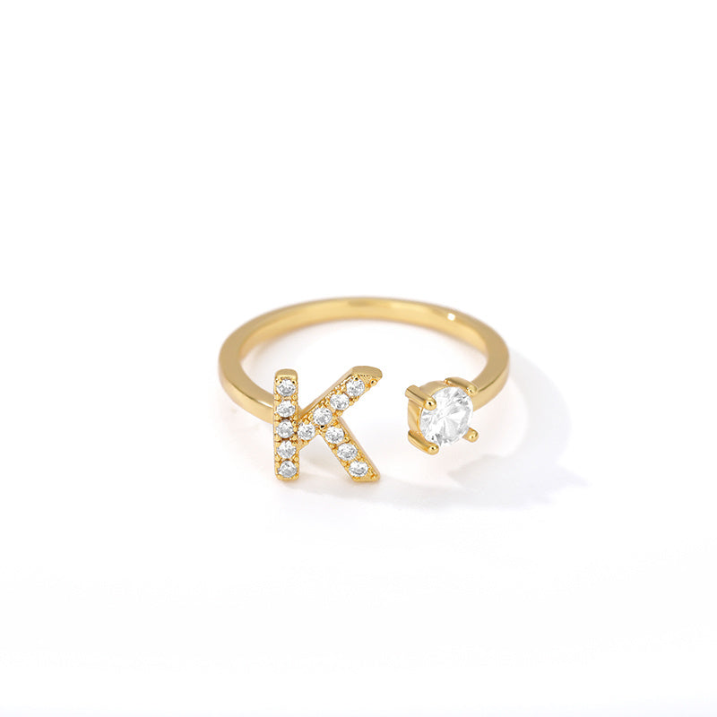 Tiny Initial Letter Ring A–Z, Adjustable