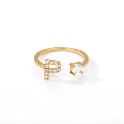 Tiny Initial Letter Ring A–Z, Adjustable
