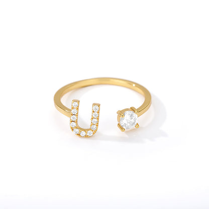 Tiny Initial Letter Ring A–Z, Adjustable
