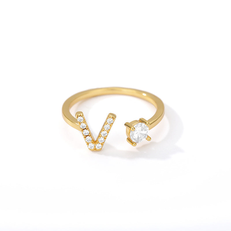 Tiny Initial Letter Ring A–Z, Adjustable