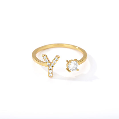 Tiny Initial Letter Ring A–Z, Adjustable