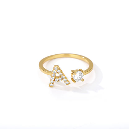 Tiny Initial Letter Ring A–Z, Adjustable