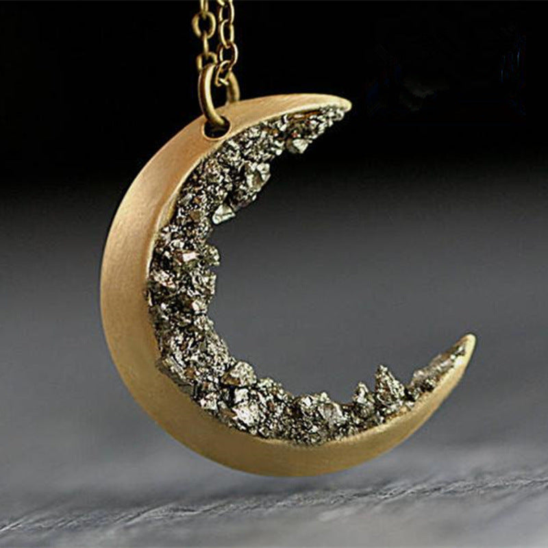 Crystal Half Moon Gold Necklace