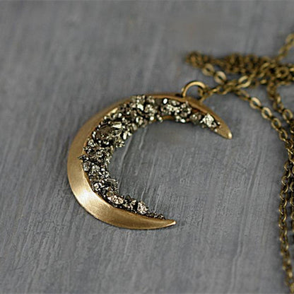 Crystal Half Moon Gold Necklace