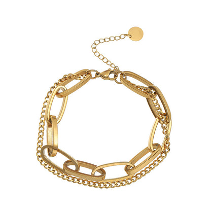 Double Chain Bracelet with Circle Pendant