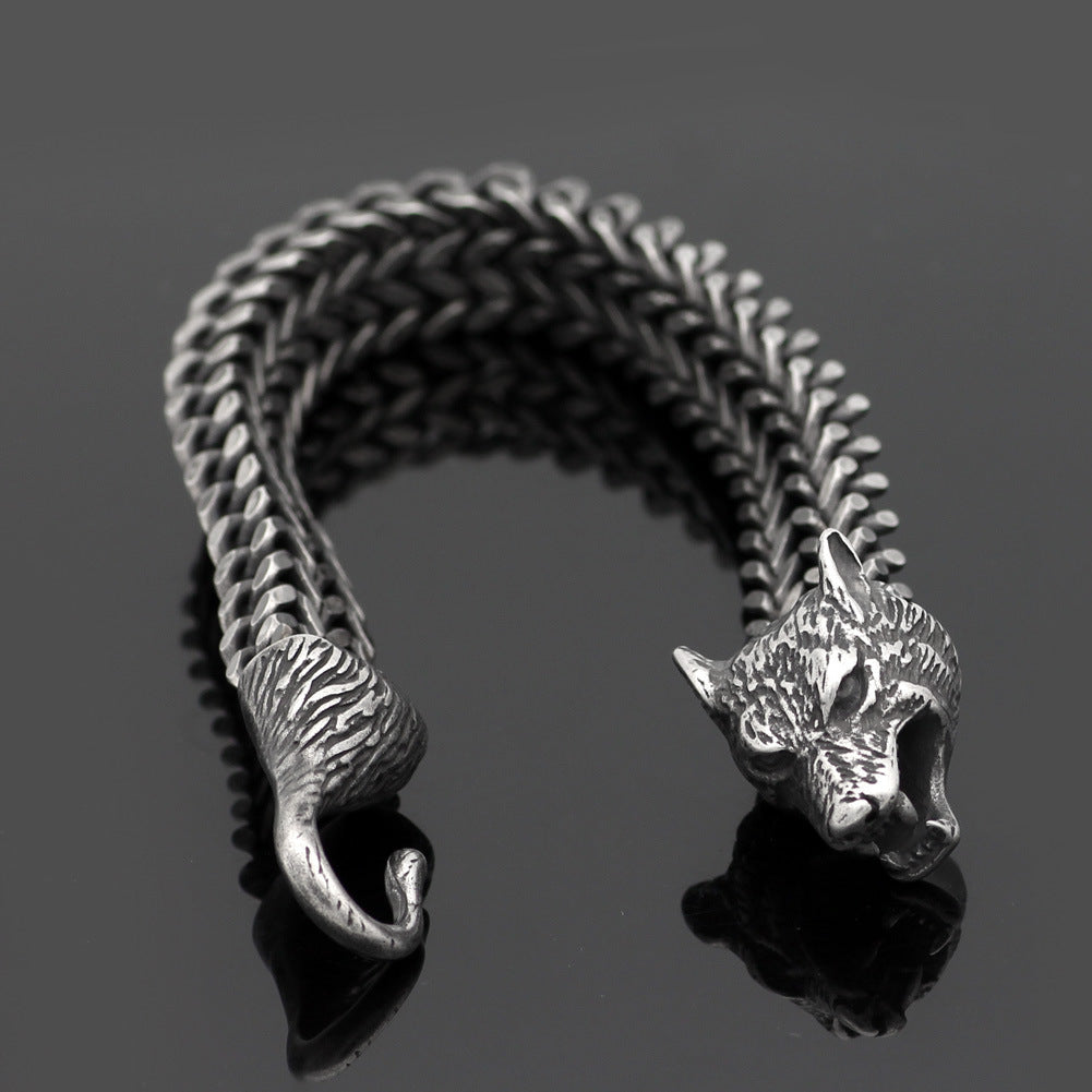 Men's Vintage Black Wolf Head Bracelet