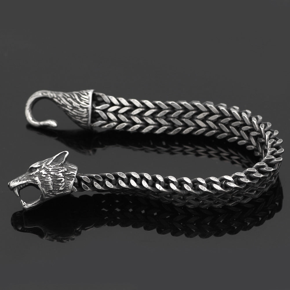 Men's Vintage Black Wolf Head Bracelet