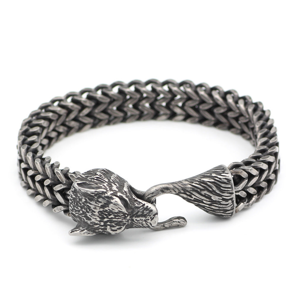 Men's Vintage Black Wolf Head Bracelet