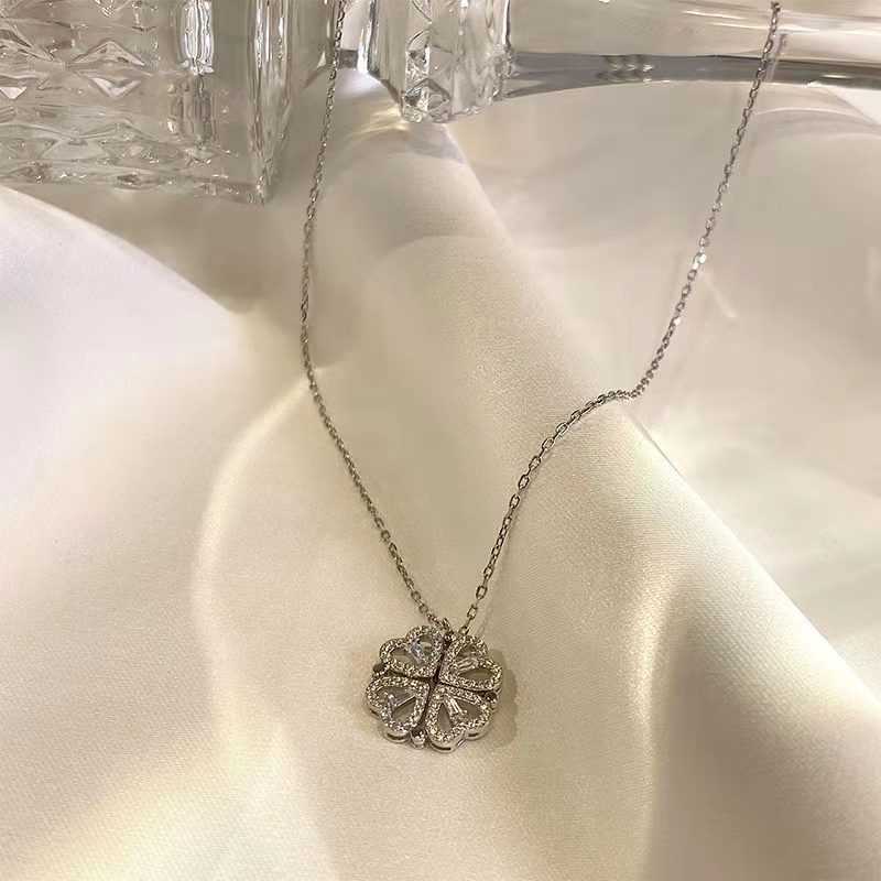 Four-Leaf Clover Heart Pendant Necklace