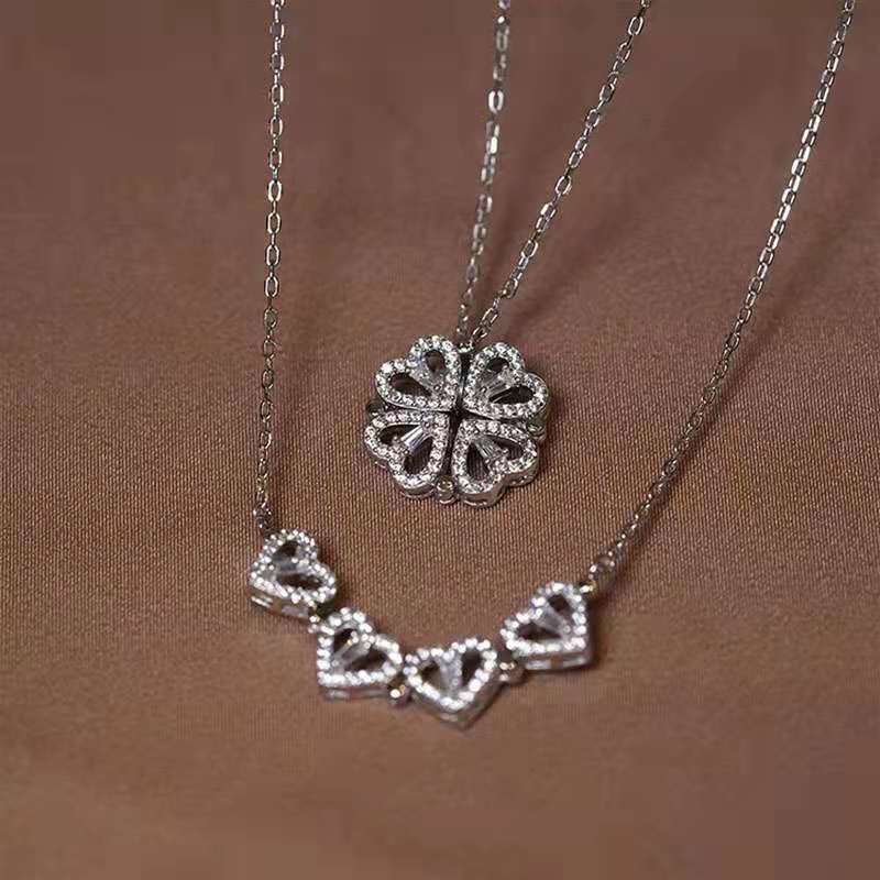 Four-Leaf Clover Heart Pendant Necklace