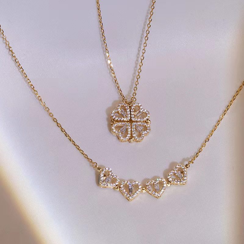 Four-Leaf Clover Heart Pendant Necklace